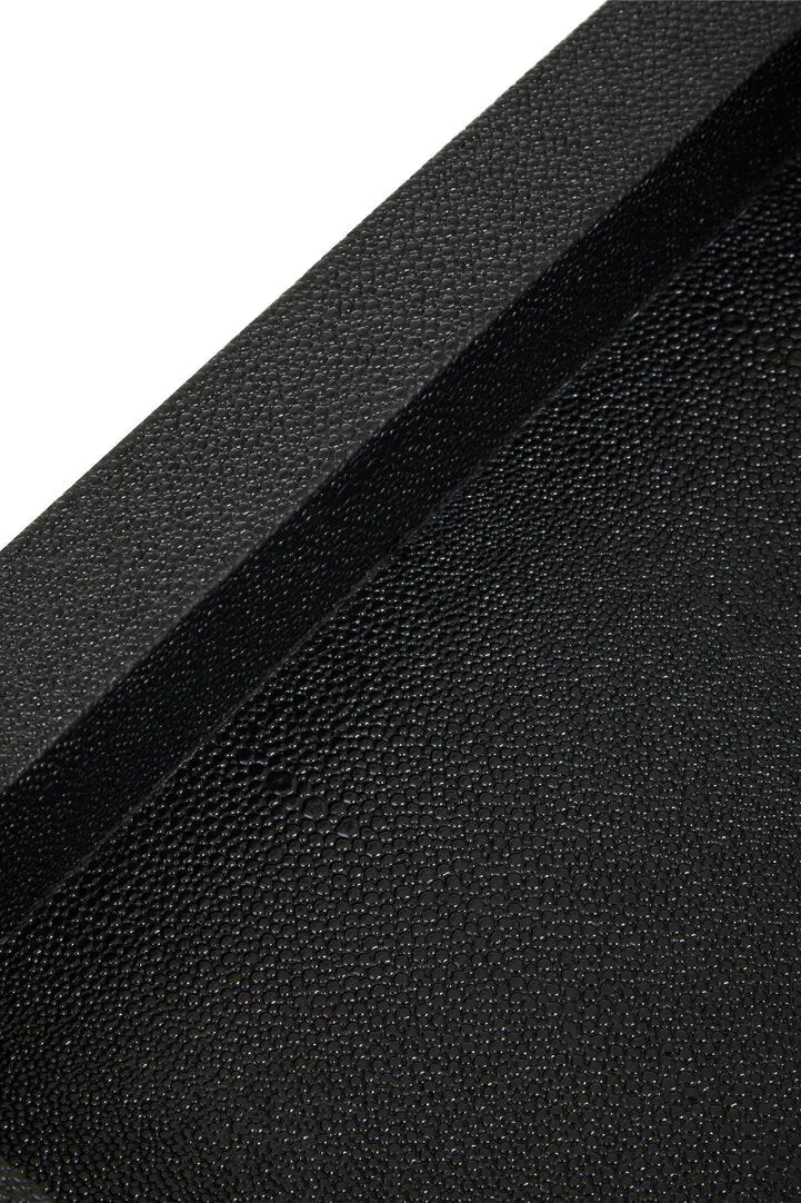 Carvona Two Tier Black Faux Shagreen Serving Trolley   Nicholas John Interiors