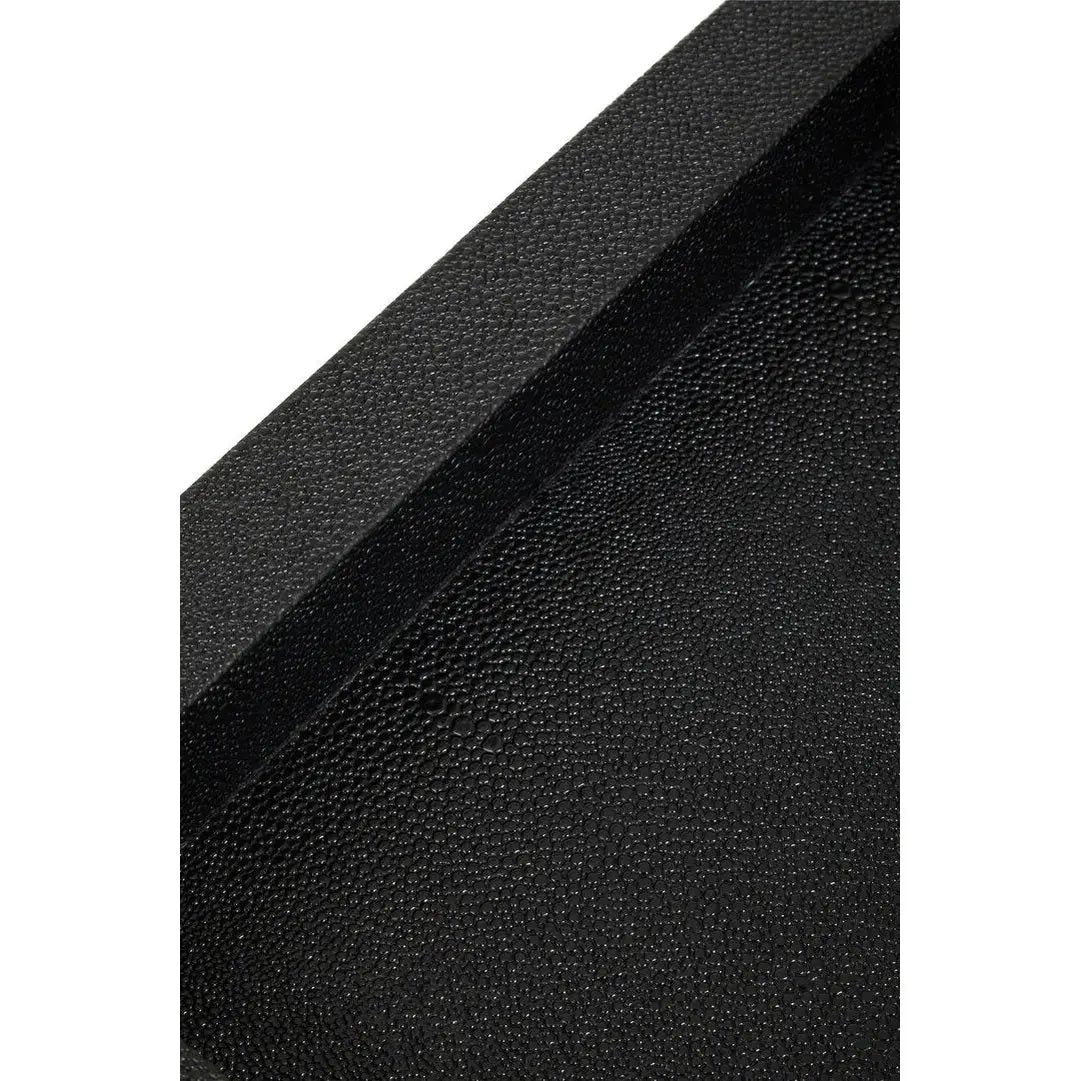 Carvona Two Tier Black Faux Shagreen Serving Trolley   Nicholas John Interiors