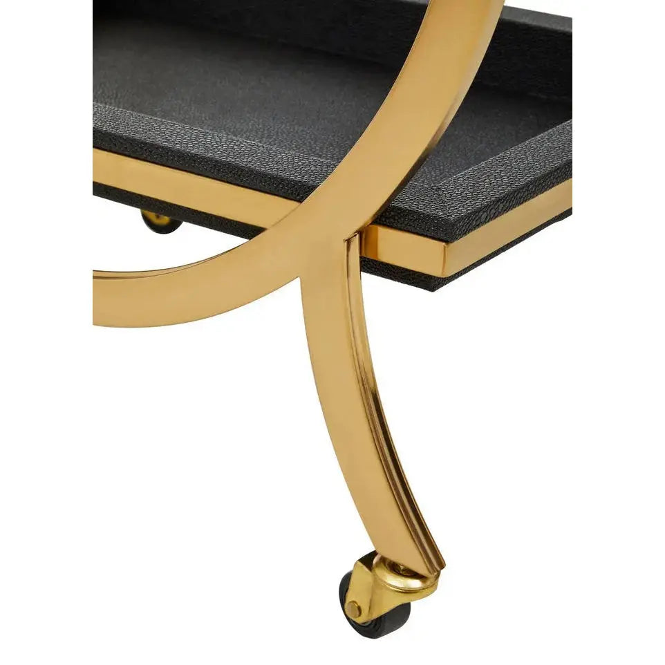 Carvona Two Tier Black Faux Shagreen Serving Trolley   Nicholas John Interiors