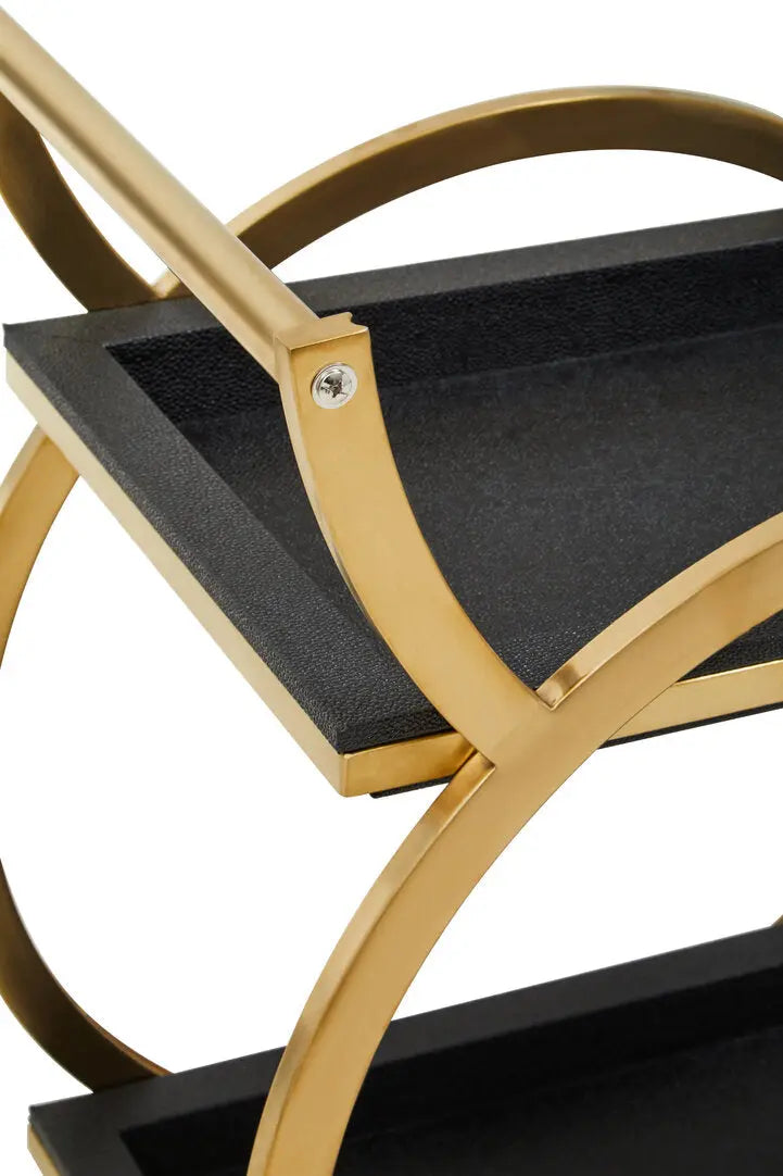 Carvona Two Tier Black Faux Shagreen Serving Trolley   Nicholas John Interiors