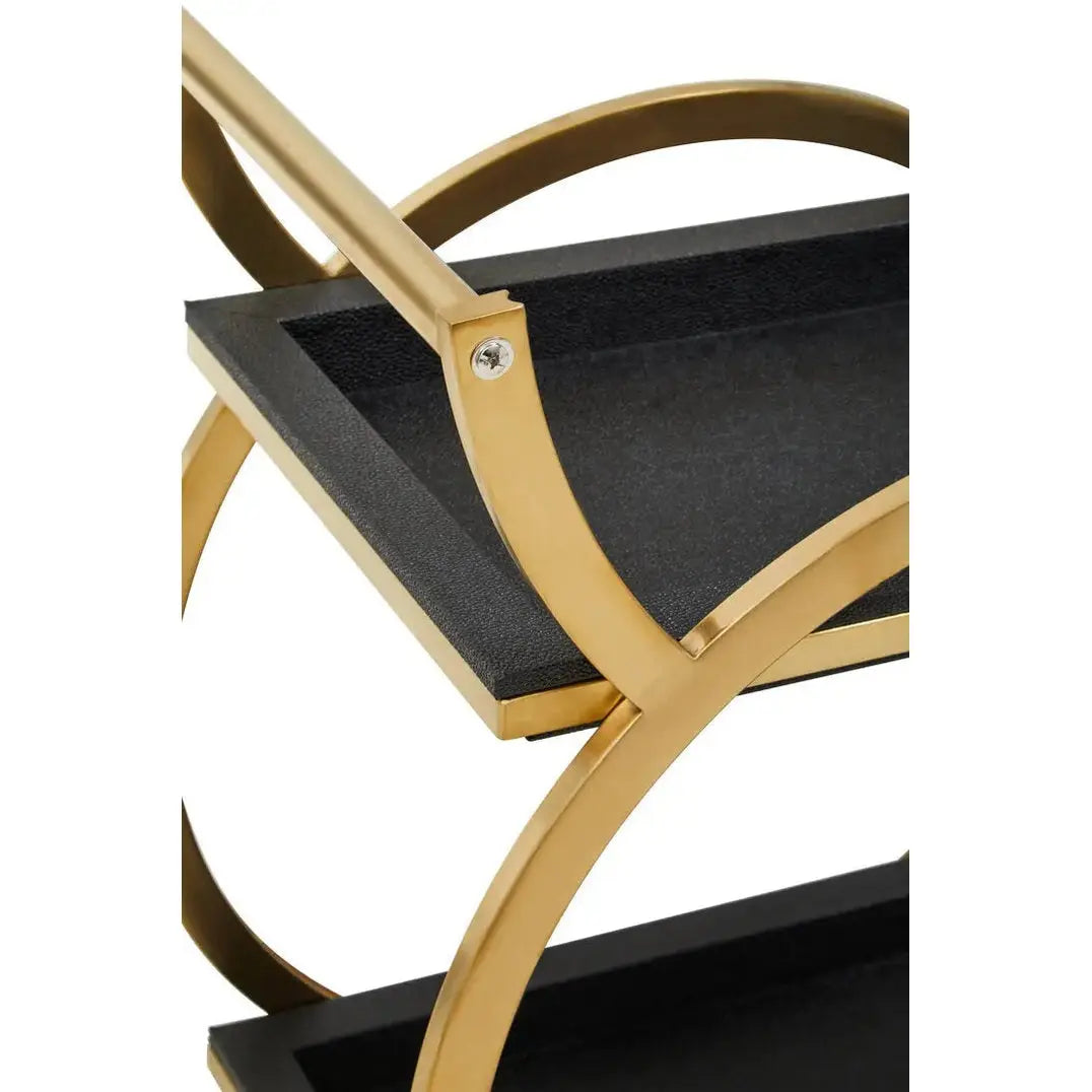 Carvona Two Tier Black Faux Shagreen Serving Trolley   Nicholas John Interiors