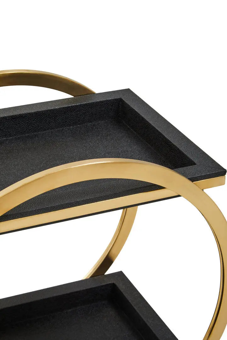 Carvona Two Tier Black Faux Shagreen Serving Trolley   Nicholas John Interiors