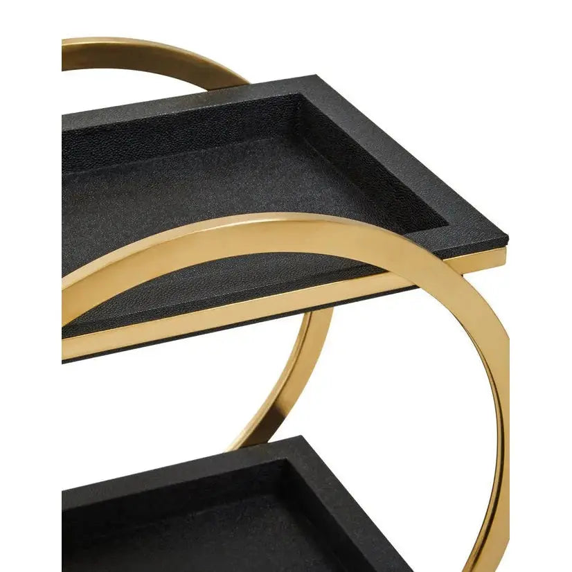 Carvona Two Tier Black Faux Shagreen Serving Trolley   Nicholas John Interiors