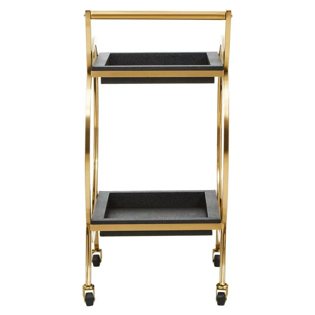 Carvona Two Tier Black Faux Shagreen Serving Trolley   Nicholas John Interiors