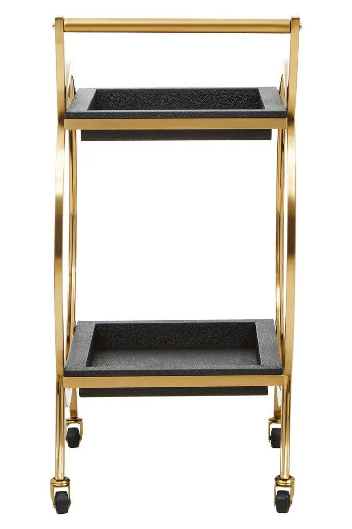 Carvona Two Tier Black Faux Shagreen Serving Trolley   Nicholas John Interiors