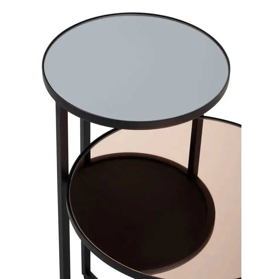 Cendre Smoked Mirror 2 Tier Side Table   Nicholas John Interiors
