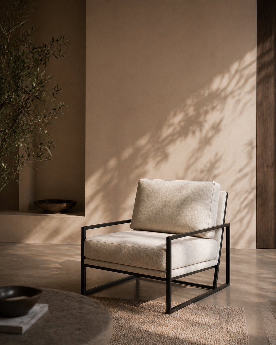 Tommy Franks Newell Lounge Chair in Avery Velour Cream   Nicholas John Interiors