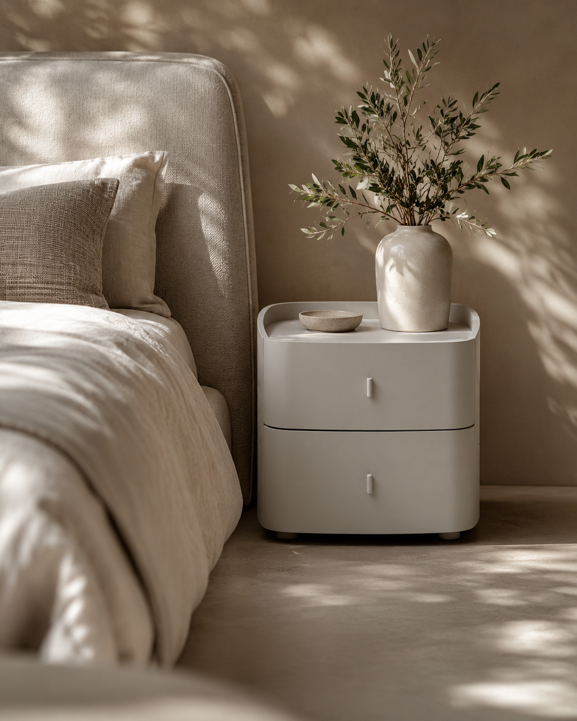 Tommy Franks Vertu Bedside Table - Matte Beige
