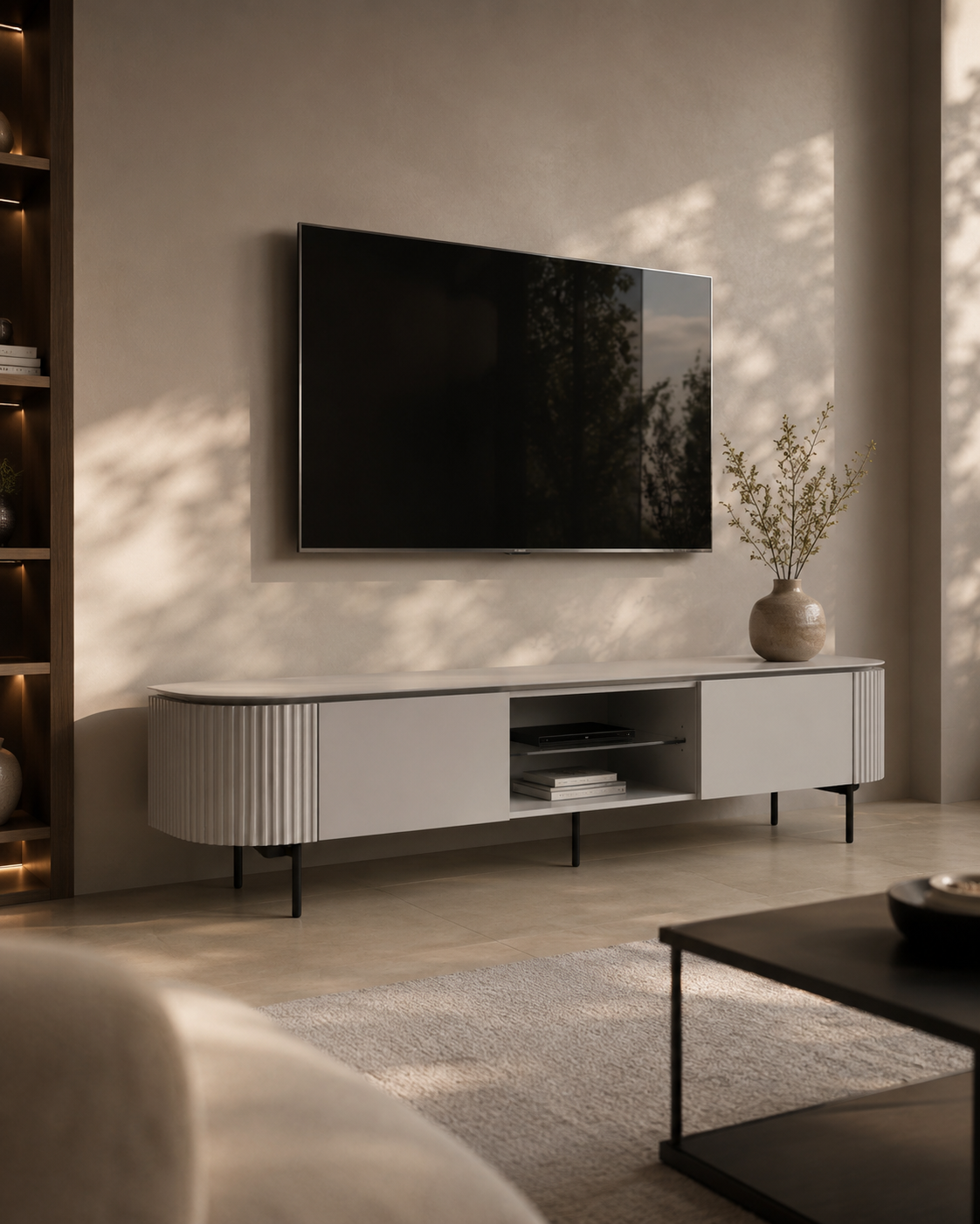 Tommy Franks Lantine TV Unit in Matte Light Grey   Nicholas John Interiors