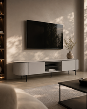 Tommy Franks Lantine TV Unit in Matte Light Grey   Nicholas John Interiors