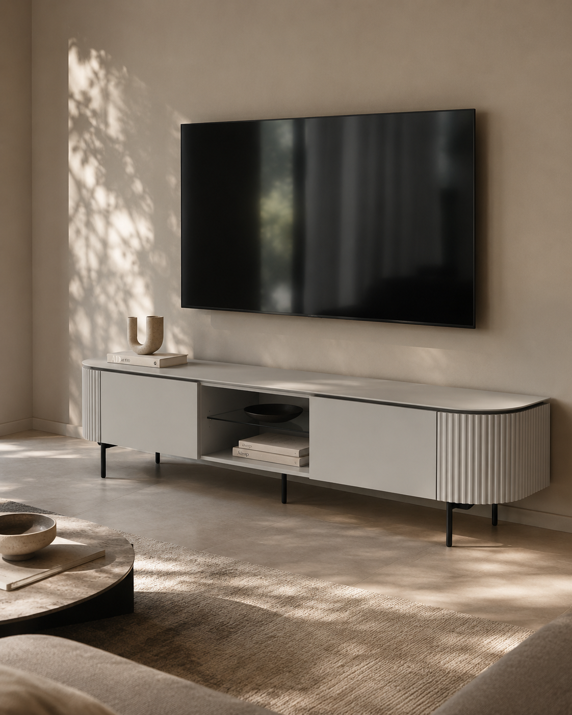 Tommy Franks Lantine TV Unit in Matte Light Grey   Nicholas John Interiors