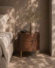 Lantine Bedside Table - Walnut & Brass   Nicholas John Interiors
