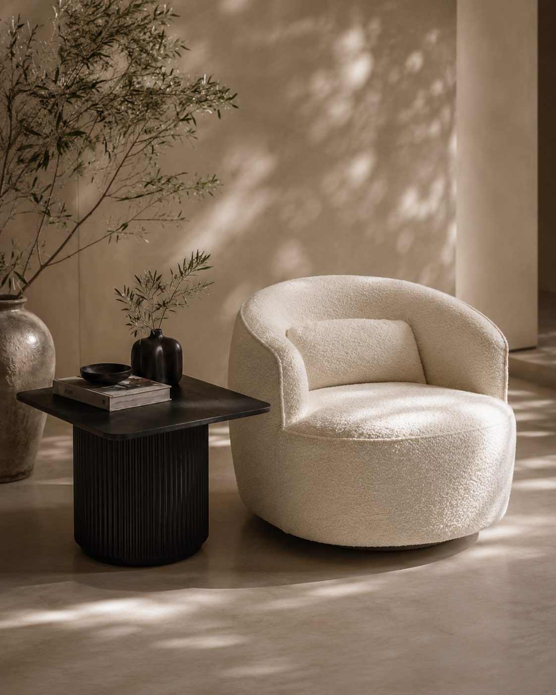 Grace Swivel Chair - Polar Bouclé   Nicholas John Interiors