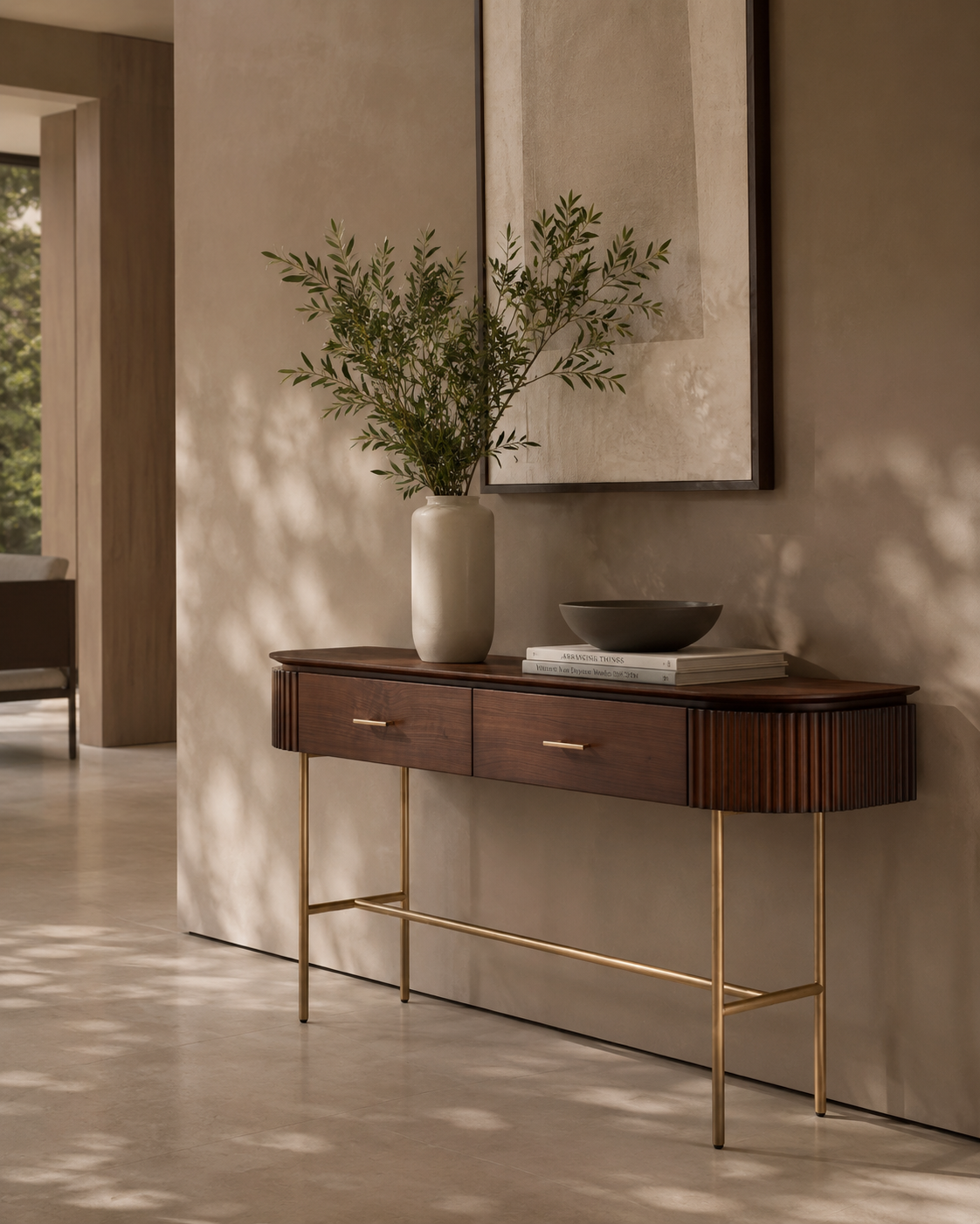 Lantine Console - Walnut & Brass   Nicholas John Interiors