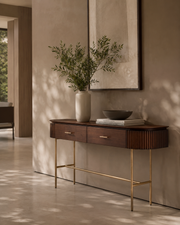 Lantine Console - Walnut & Brass   Nicholas John Interiors