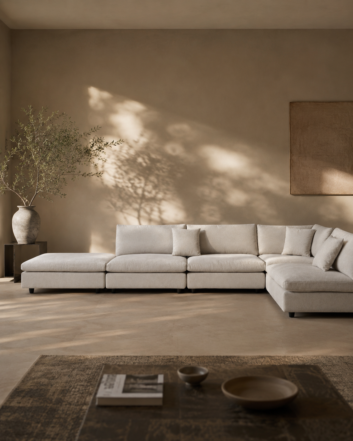 Tommy Franks Blanco 5 Piece Modular Sofa - Avery Velour Cream   Nicholas John Interiors