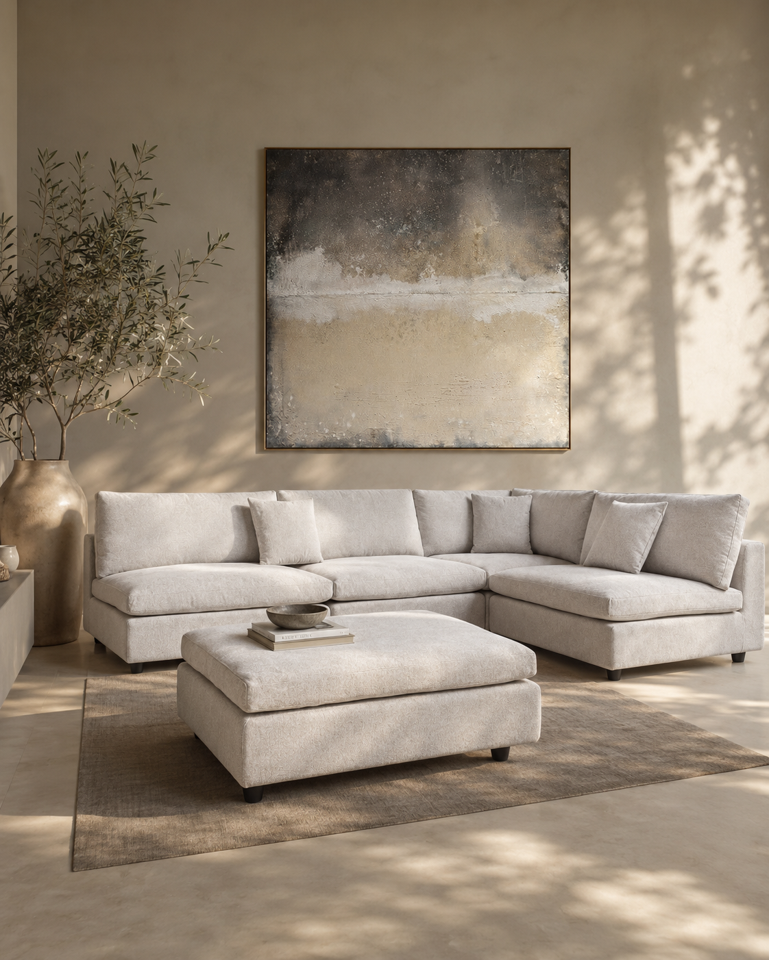 Tommy Franks Blanco 5 Piece Modular Sofa - Avery Velour Cream   Nicholas John Interiors