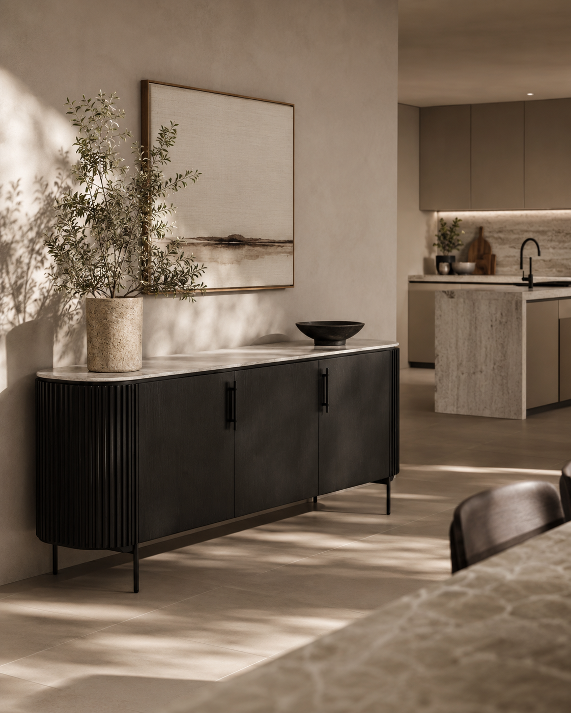 Tommy Franks Tommy Franks Lantine Marble Buffet - Black Oak   Nicholas John Interiors