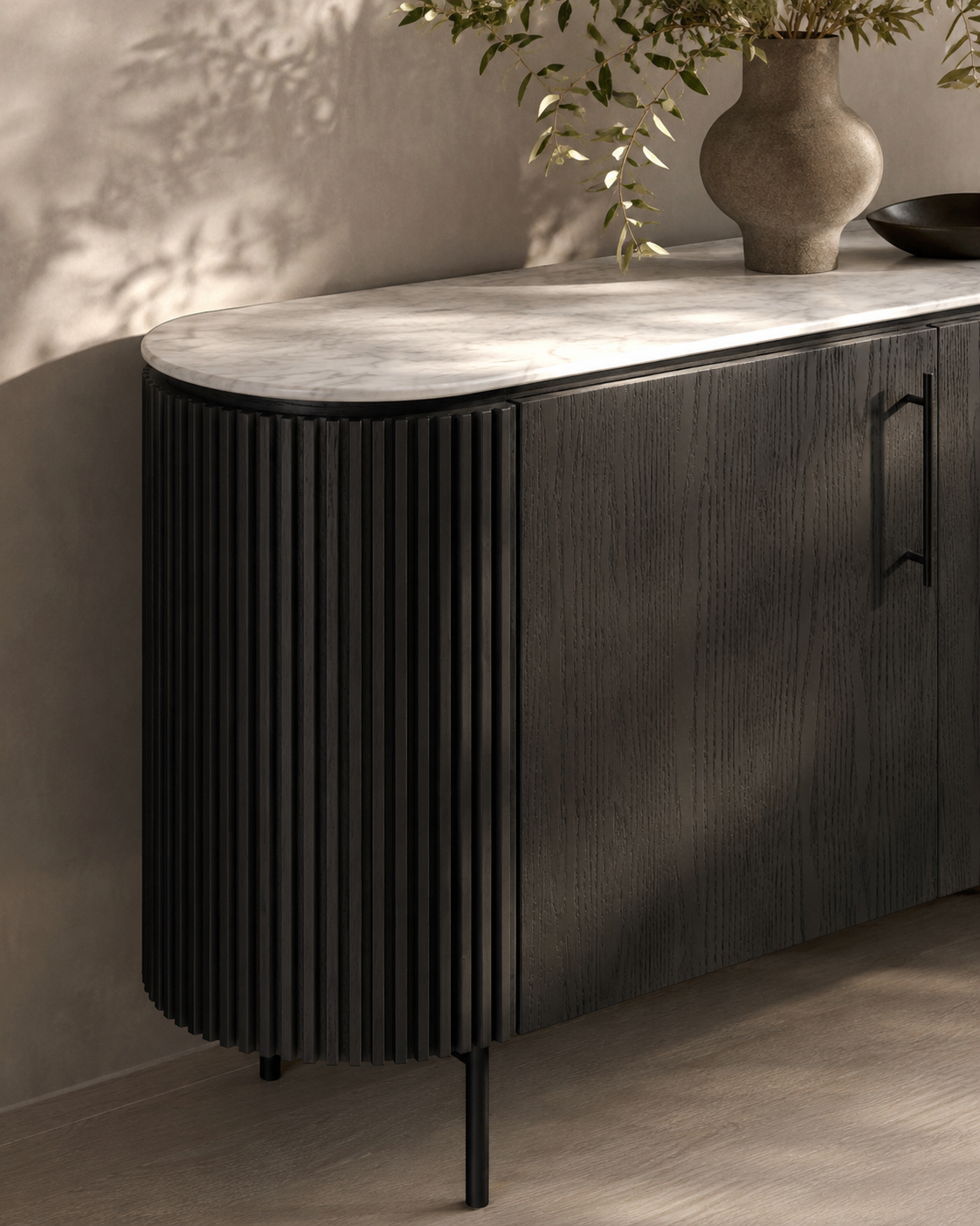 Tommy Franks Tommy Franks Lantine Marble Buffet - Black Oak   Nicholas John Interiors