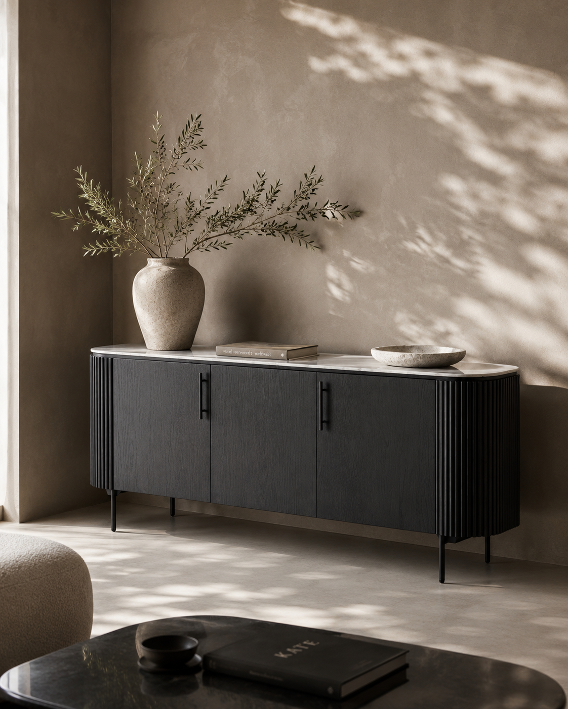Tommy Franks Tommy Franks Lantine Marble Buffet - Black Oak   Nicholas John Interiors
