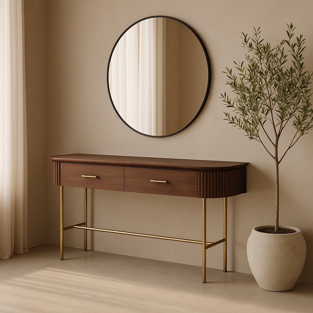 Lantine Console - Walnut & Brass   Nicholas John Interiors