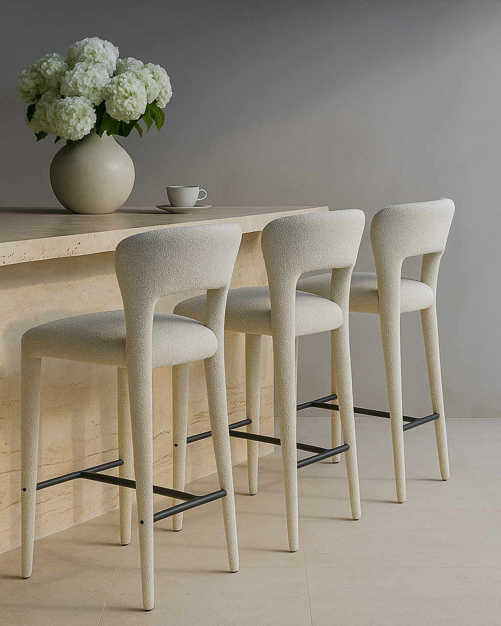 Tommy Franks Pari I Bar Stool - Chex Polar Bouclé   Nicholas John Interiors