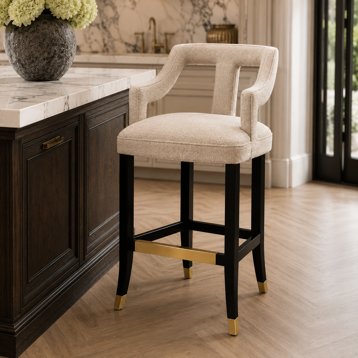 Eichholtz Roumier Bar Stool in Palmer Beige - CLEARANCE - BRAND NEW BOXED