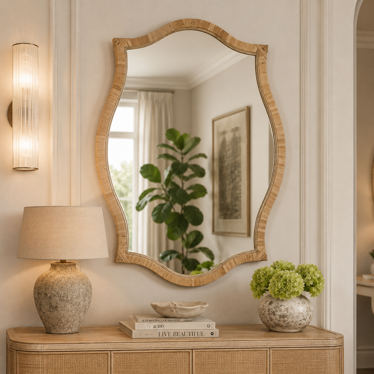 Blanc d'Ivoire Anna Rattan Mirror - CLEARANCE - BRAND NEW BOXED