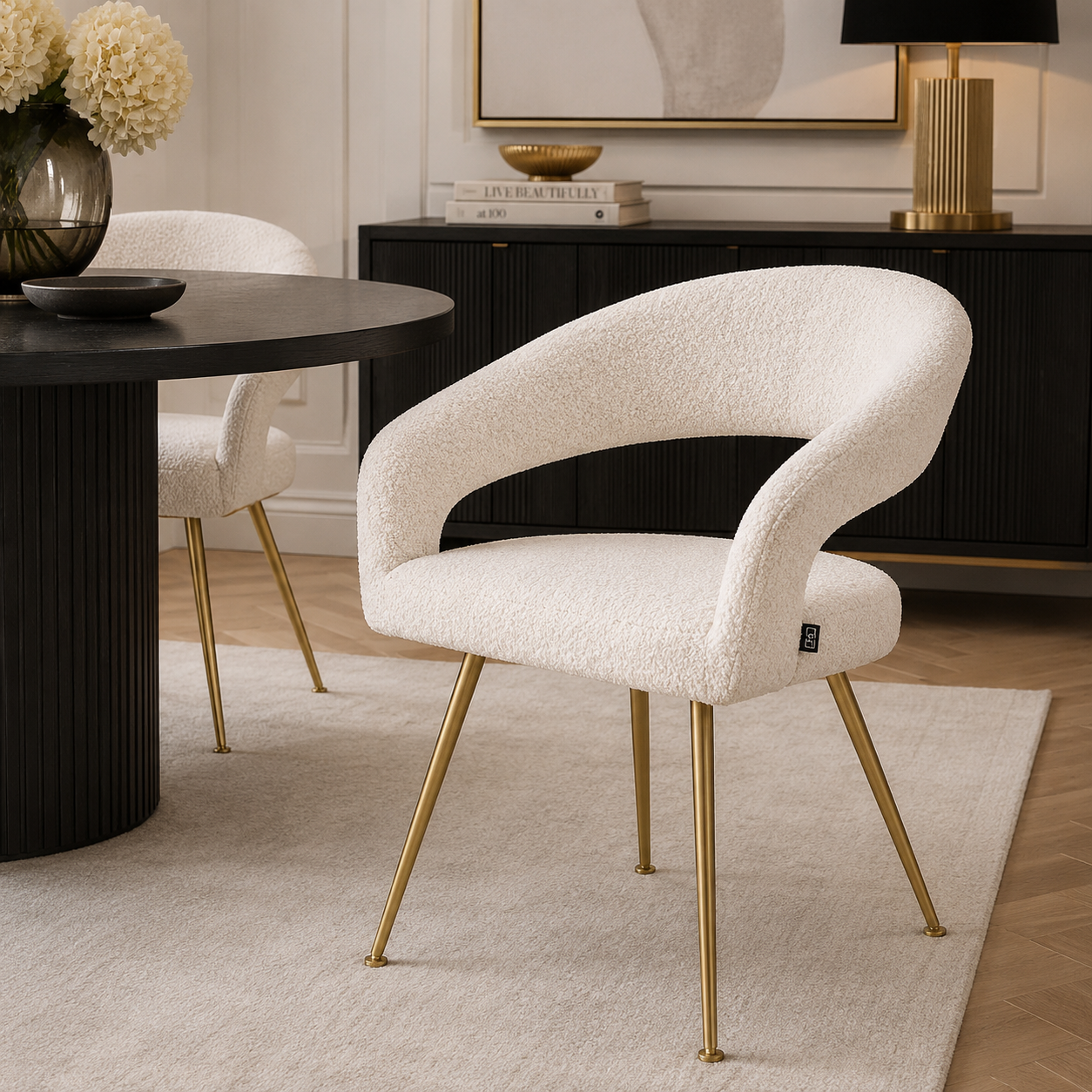 Eichholtz Bravo Dining Chair in Bouclé Cream - CLEARANCE - BRAND NEW BOXED   Nicholas John Interiors