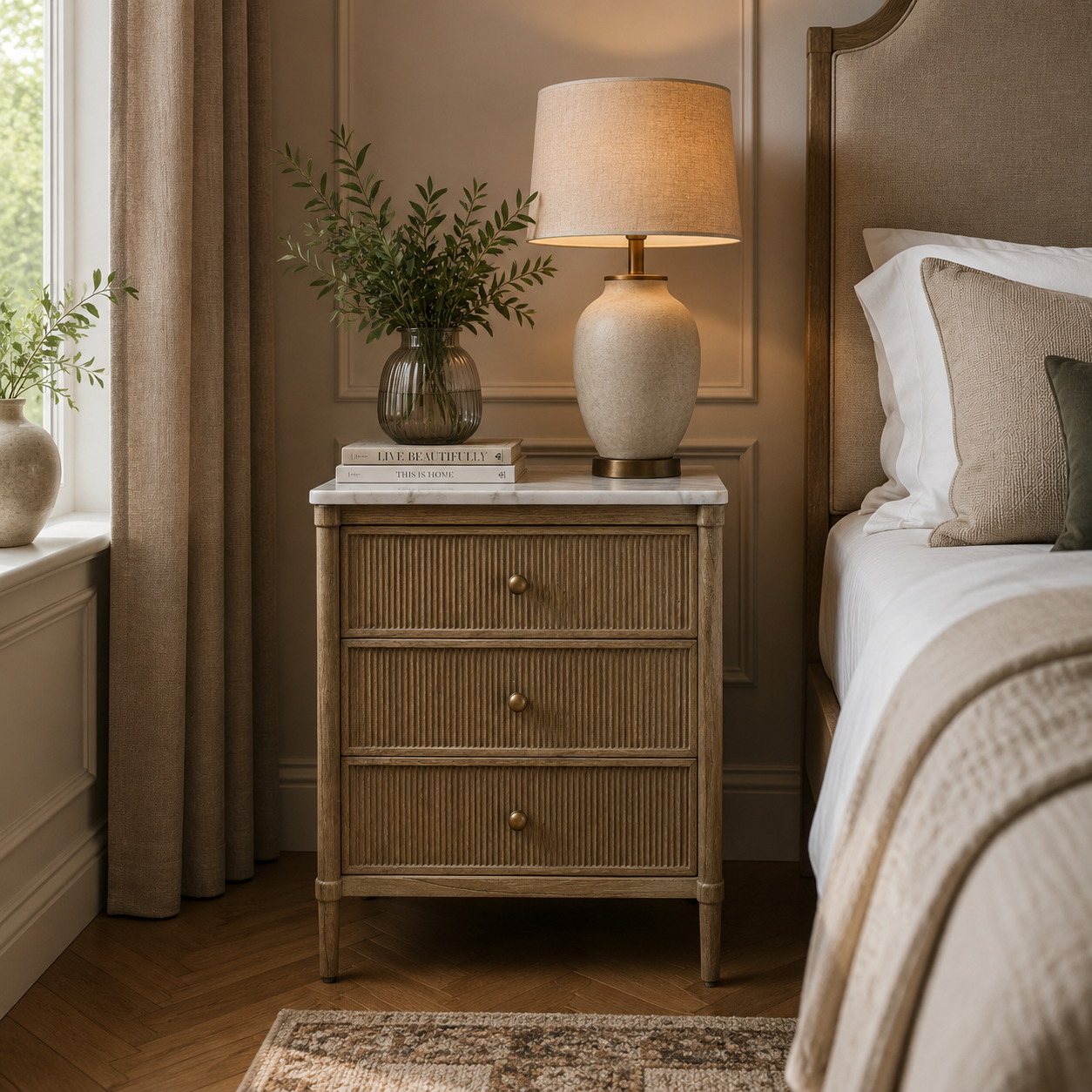 Keiichi Highgrove Bedside Table with Marble Top