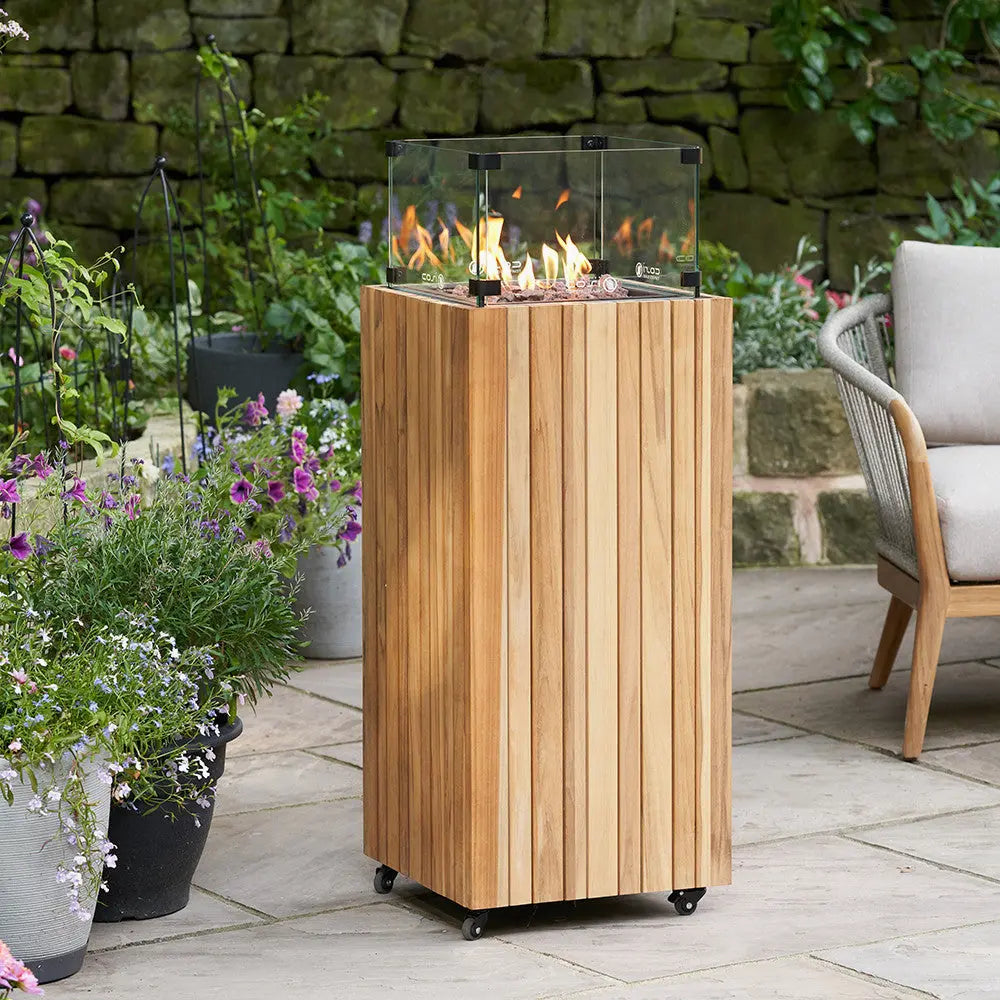 Cosipillar Square Column Fire Pit - Teak   Nicholas John Interiors