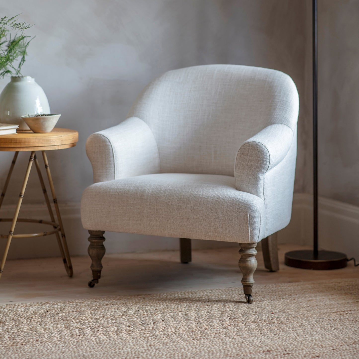 One World Branscombe Occasional Chair in Linen Blend & Ashwood Frame - CLEARANCE - BRAND NEW BOXED