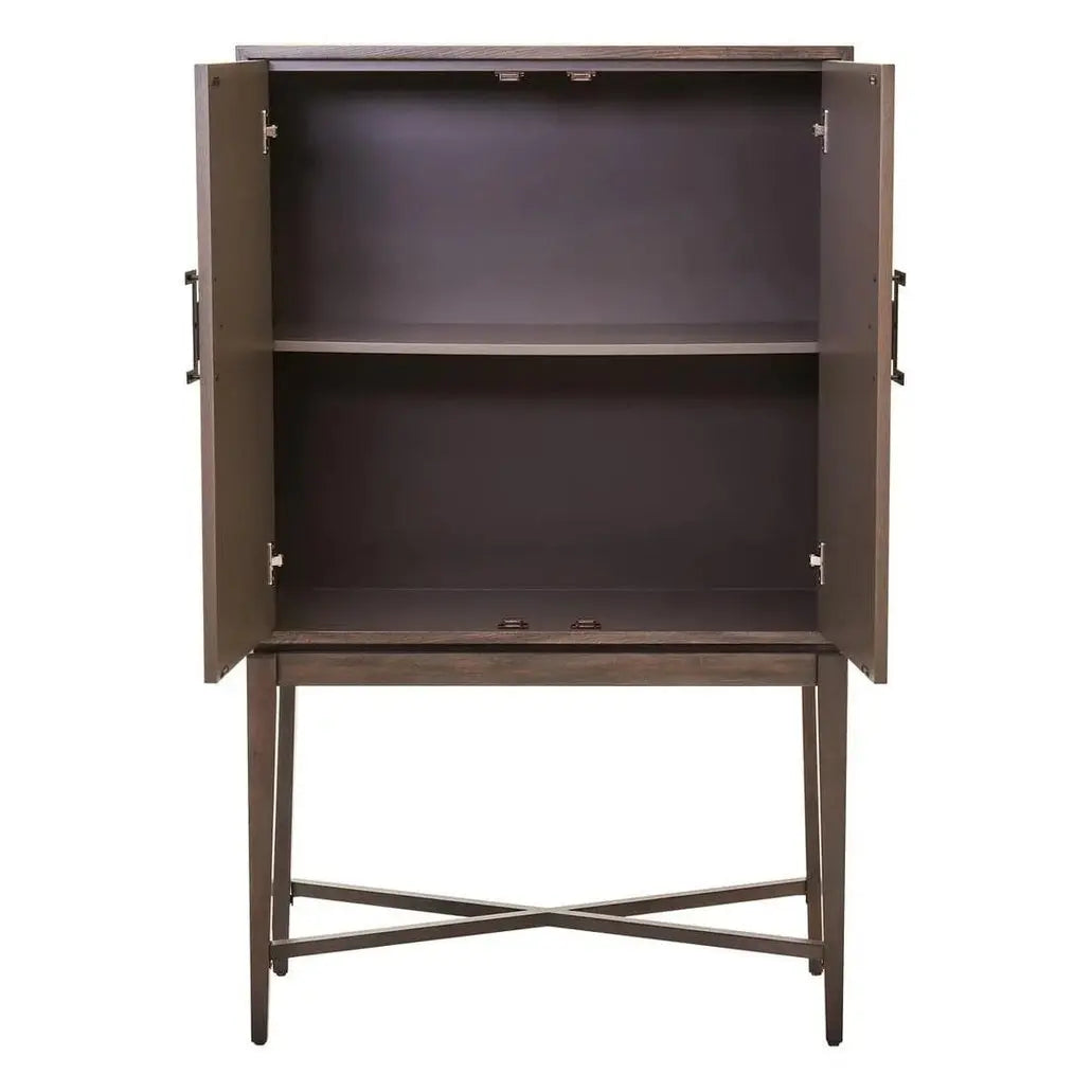 Damira Antique Grey Cabinet – 2 Door Storage with X-Base Design   Nicholas John Interiors