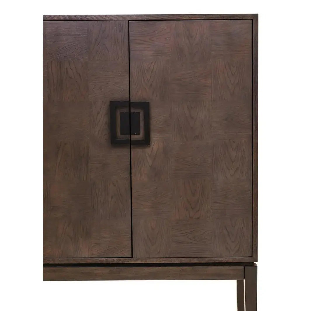 Damira Antique Grey Cabinet – 2 Door Storage with X-Base Design   Nicholas John Interiors