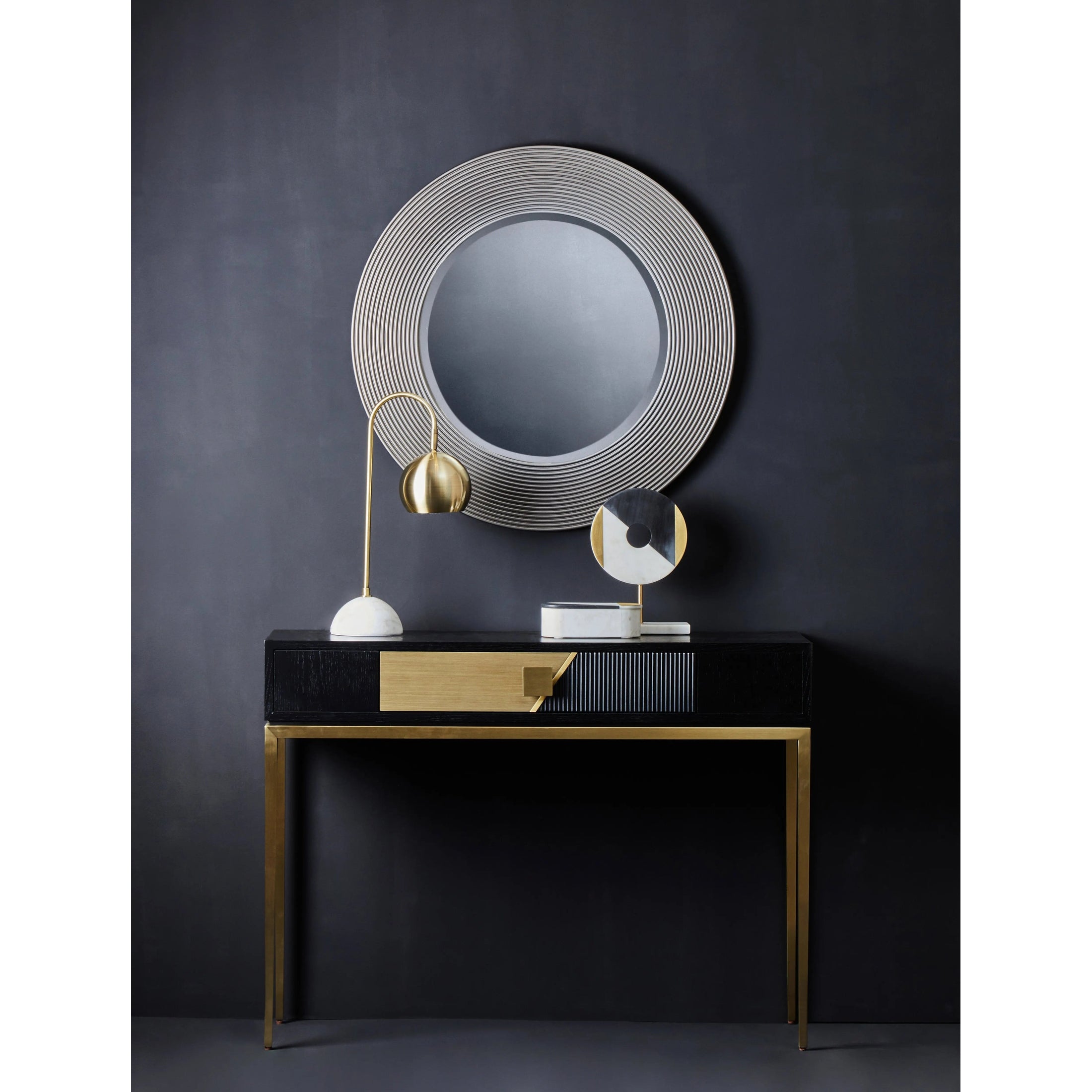 Davaro Black and Gold Console Table with 1 Drawer  Nicholas John Interiors