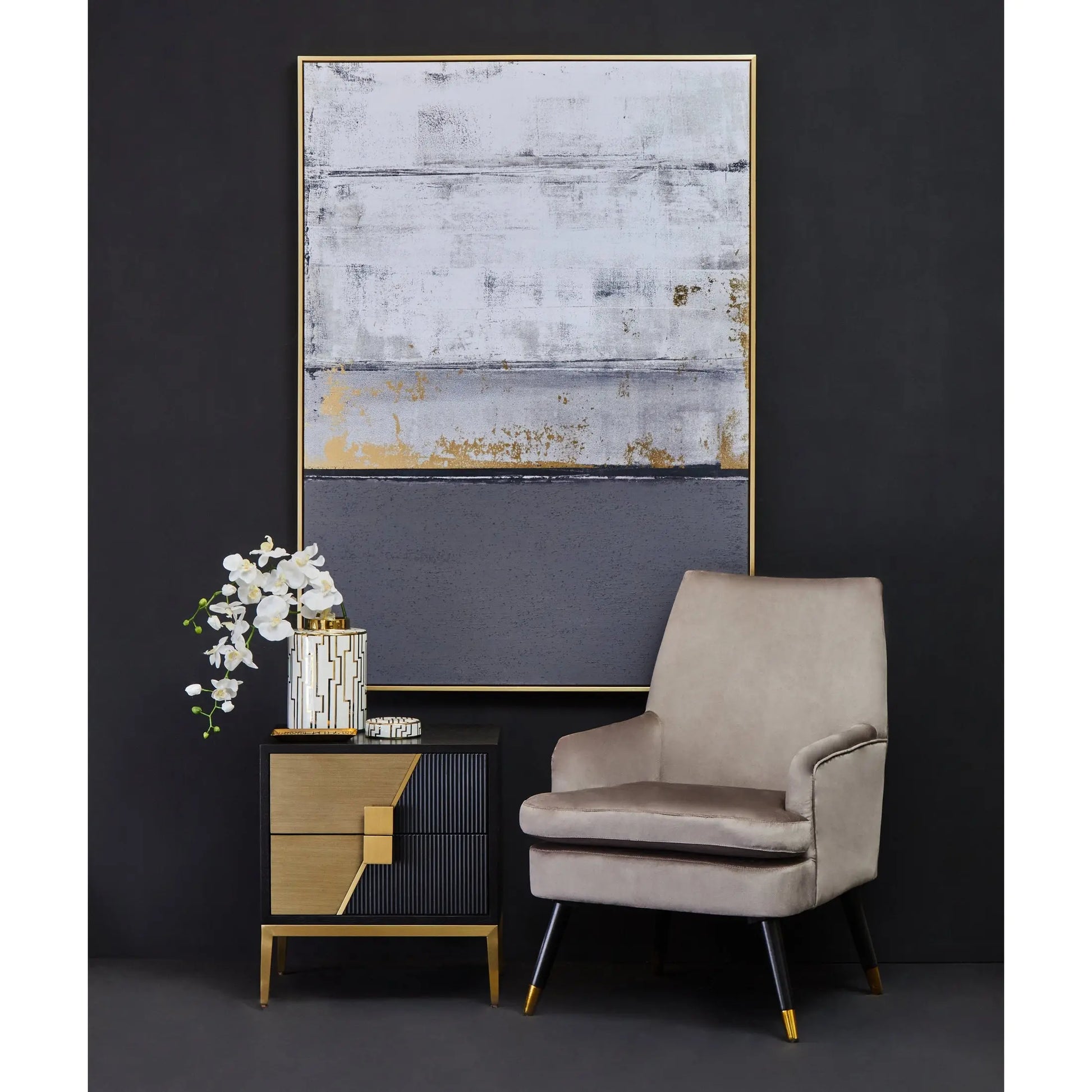 Davaro Black and Gold Side Table with 2 Drawers  Nicholas John Interiors