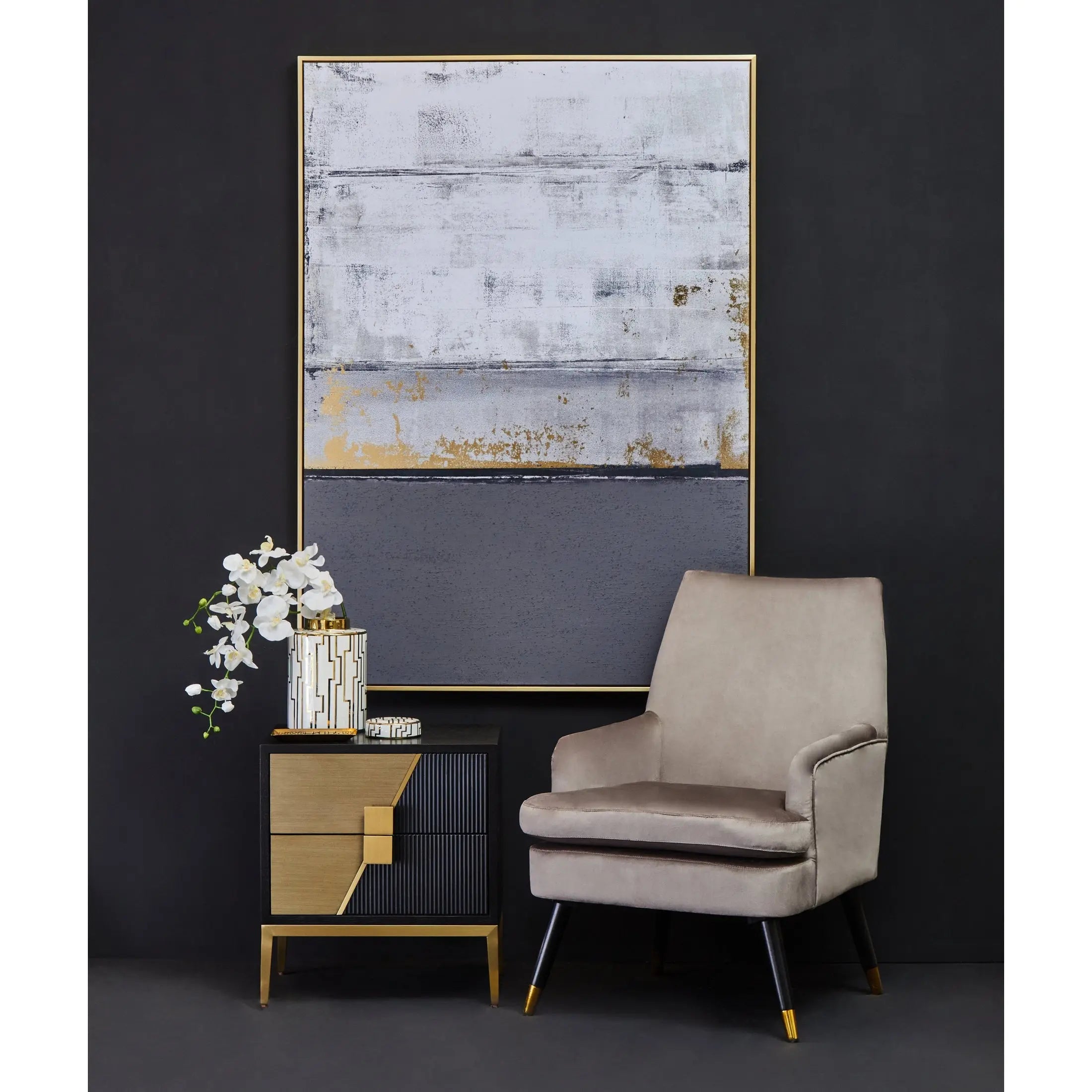 Davaro Black and Gold Side Table with 2 Drawers  Nicholas John Interiors
