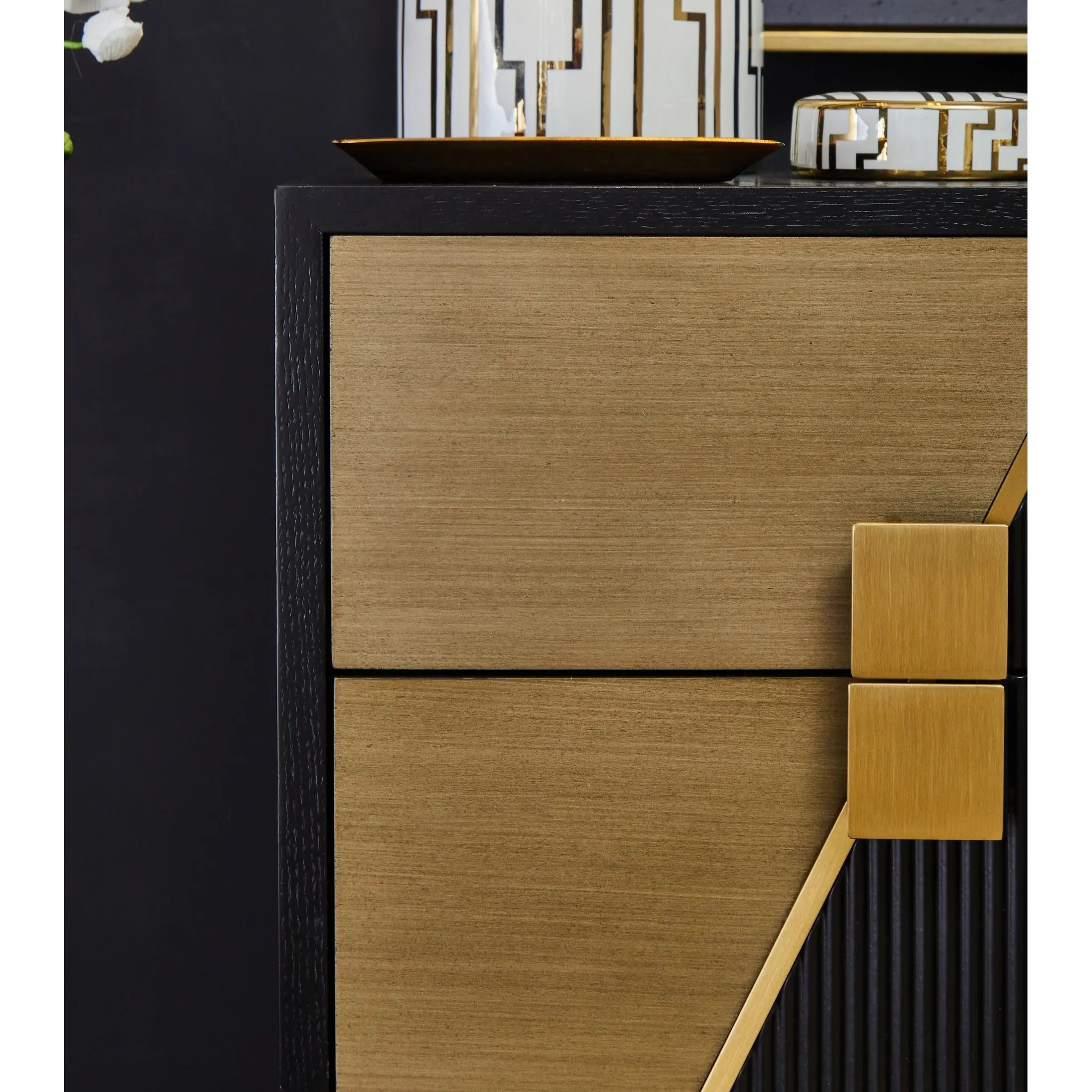 Davaro Black and Gold Side Table with 2 Drawers  Nicholas John Interiors