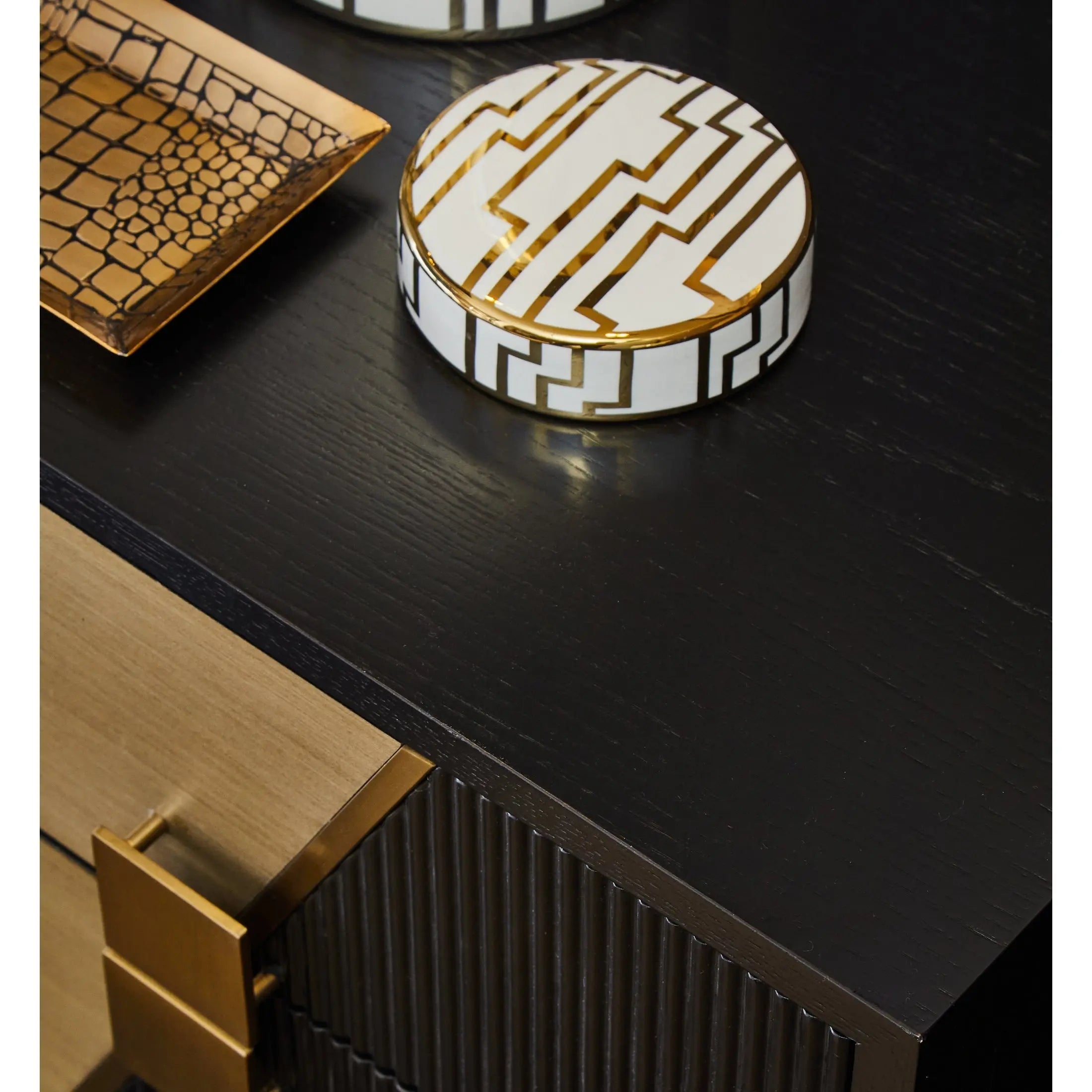 Davaro Black and Gold Side Table with 2 Drawers  Nicholas John Interiors