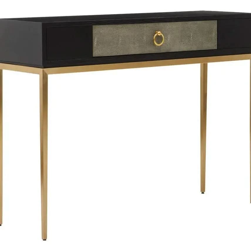 Delsa Shagreen Effect 1 Drawer Console Table – Black & Gold with Storage   Nicholas John Interiors