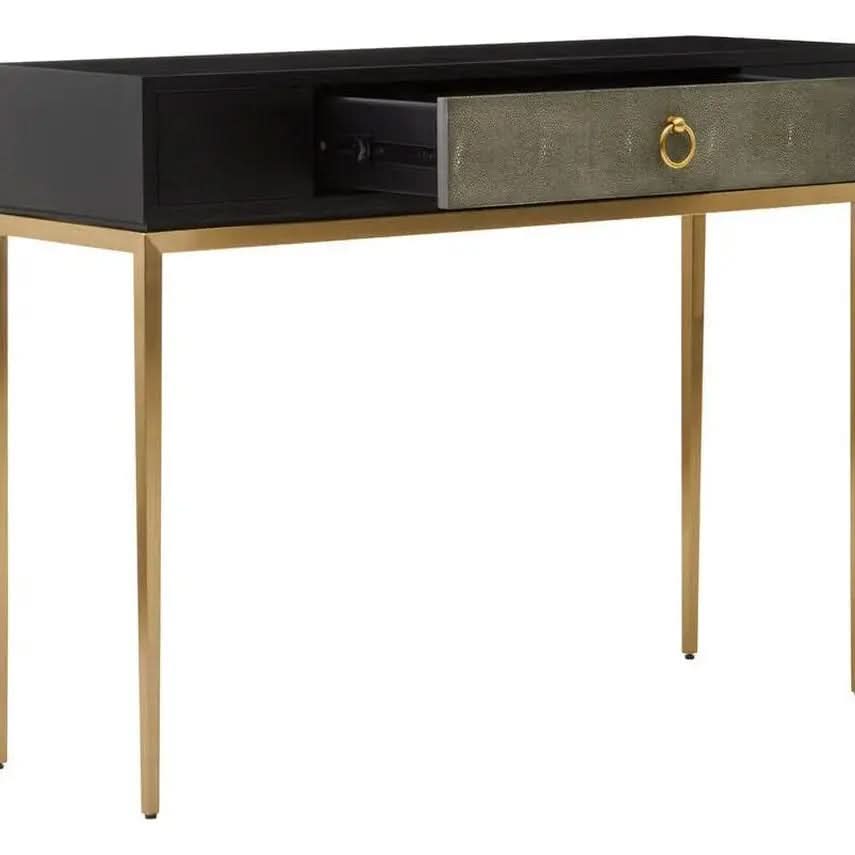 Delsa Shagreen Effect 1 Drawer Console Table – Black & Gold with Storage   Nicholas John Interiors