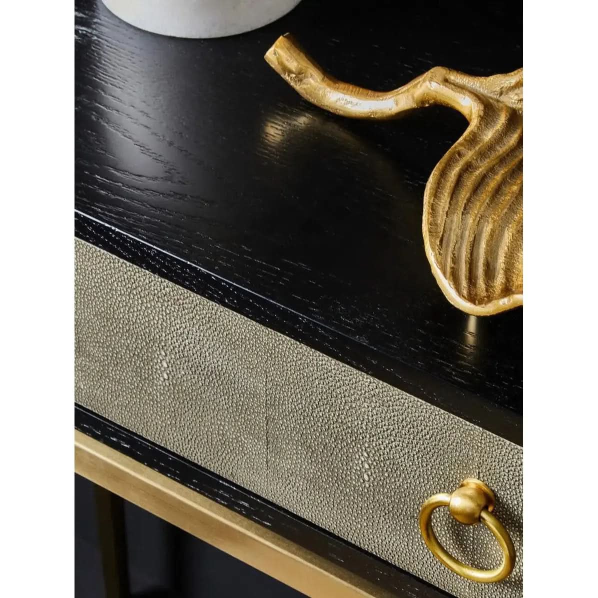 Delsa Shagreen Effect 1 Drawer Console Table – Black & Gold with Storage   Nicholas John Interiors