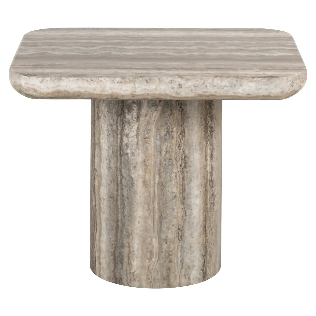Denizly Grey Faux Travertine End table   Nicholas John Interiors