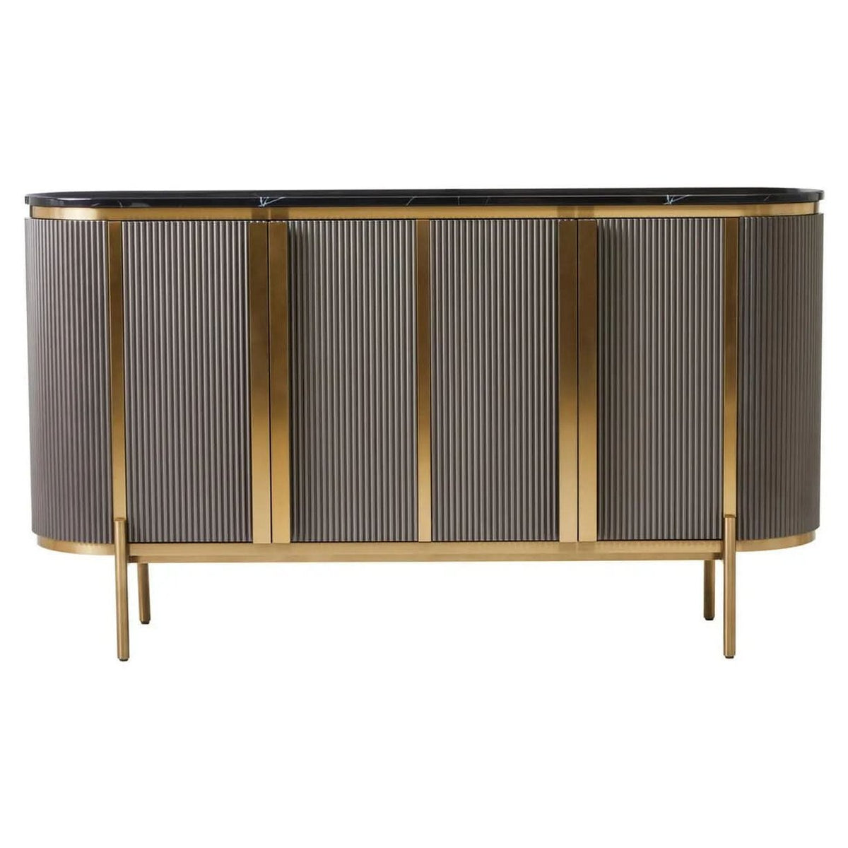 Dervio Grey Four Door Sideboard With Black Marble Top   Nicholas John Interiors