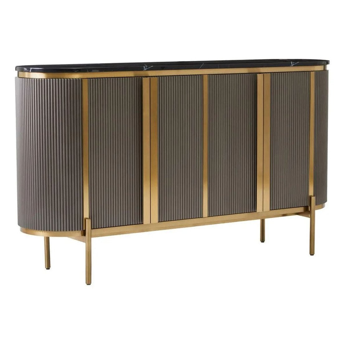 Dervio Grey Four Door Sideboard With Black Marble Top   Nicholas John Interiors