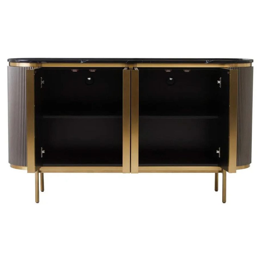 Dervio Grey Four Door Sideboard With Black Marble Top   Nicholas John Interiors