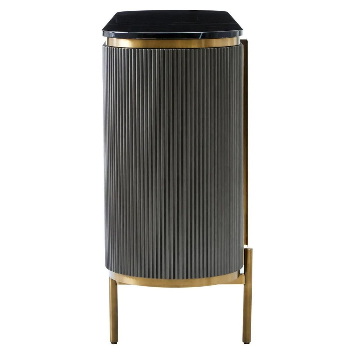 Dervio Grey Four Door Sideboard With Black Marble Top   Nicholas John Interiors
