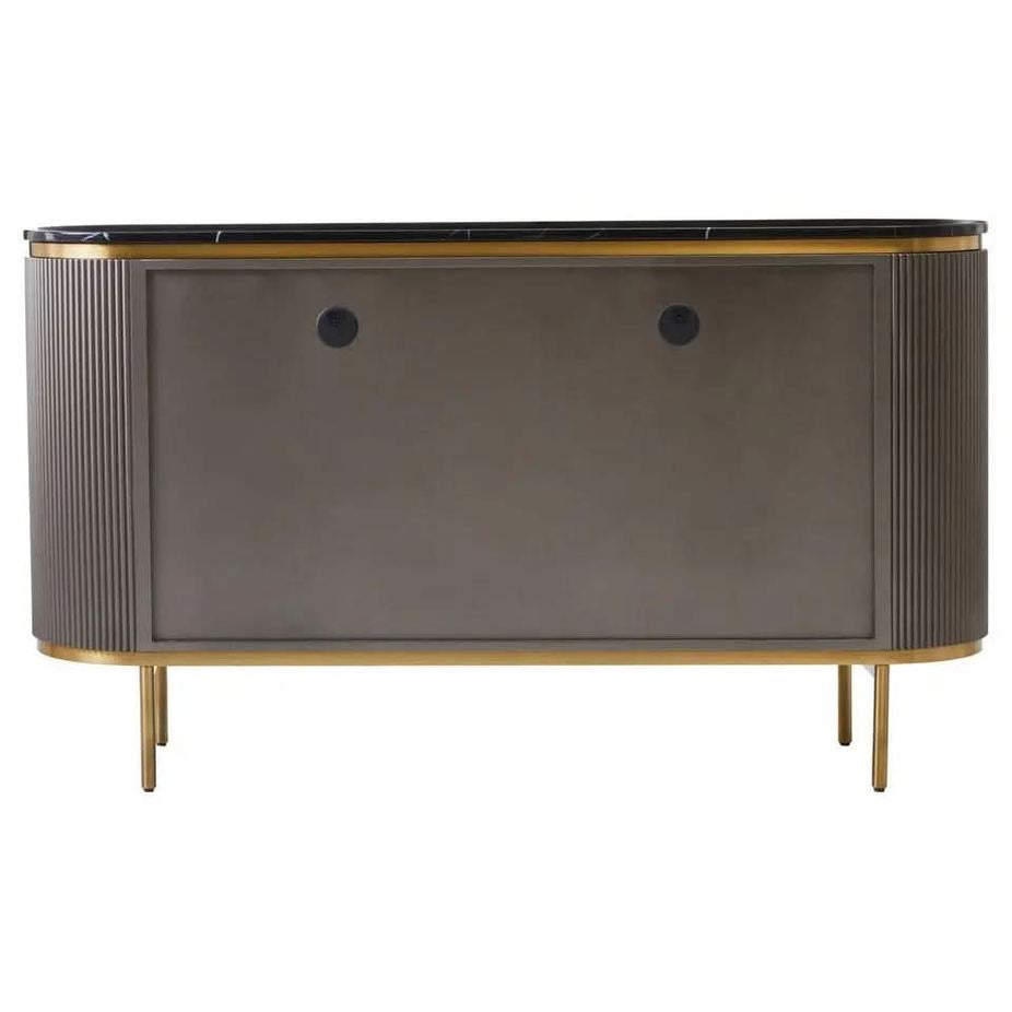 Dervio Grey Four Door Sideboard With Black Marble Top   Nicholas John Interiors