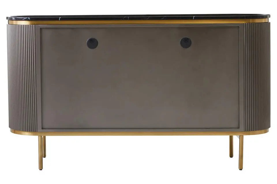Dervio Grey Four Door Sideboard With Black Marble Top   Nicholas John Interiors