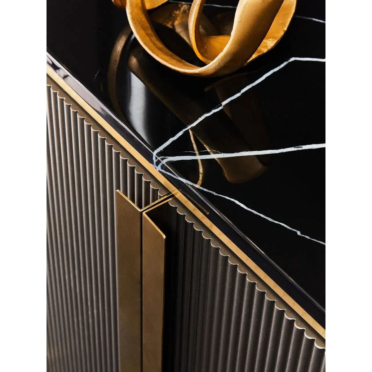 Dervio Grey Four Door Sideboard With Black Marble Top   Nicholas John Interiors